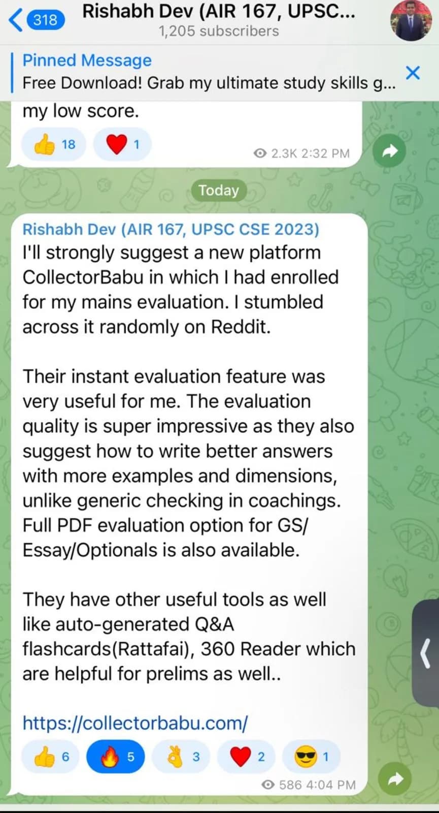 On his Telegram channel from Rishabh Dev (AIR 167) about CollectorBabu